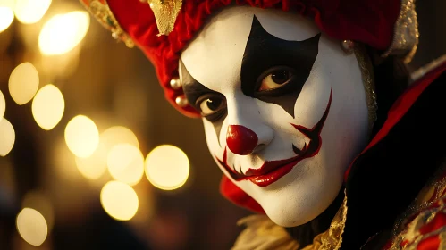 Carnival Clown Close-Up with Bokeh Lights