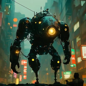 Giant Robot in Cyberpunk City