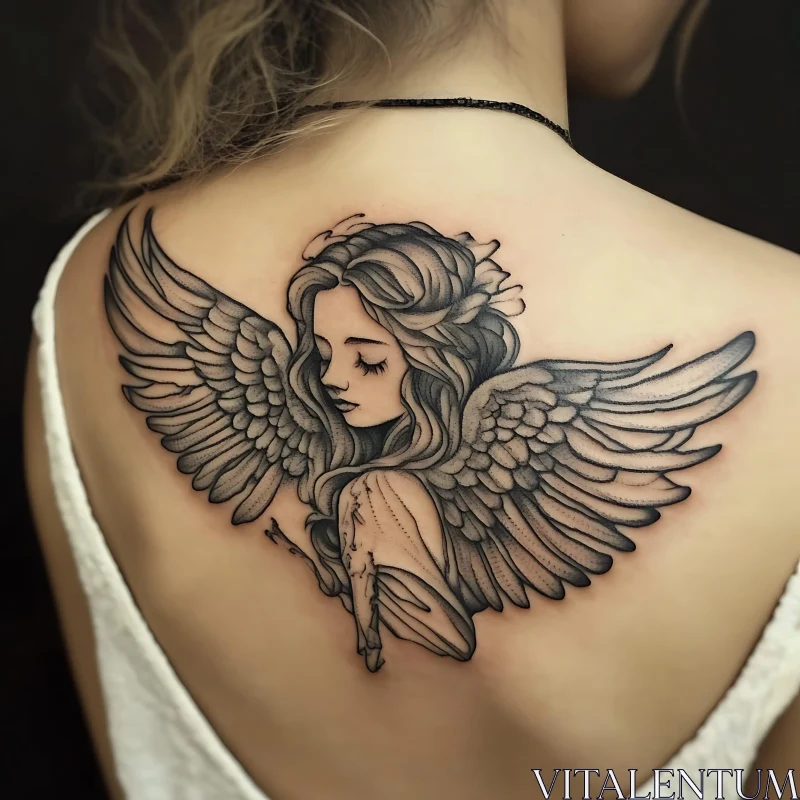 Winged Angel Tattoo on Upper Back AI Image