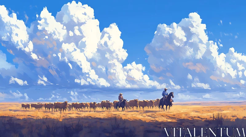 Western Scene: Cowboys and Cattle Drive AI Image