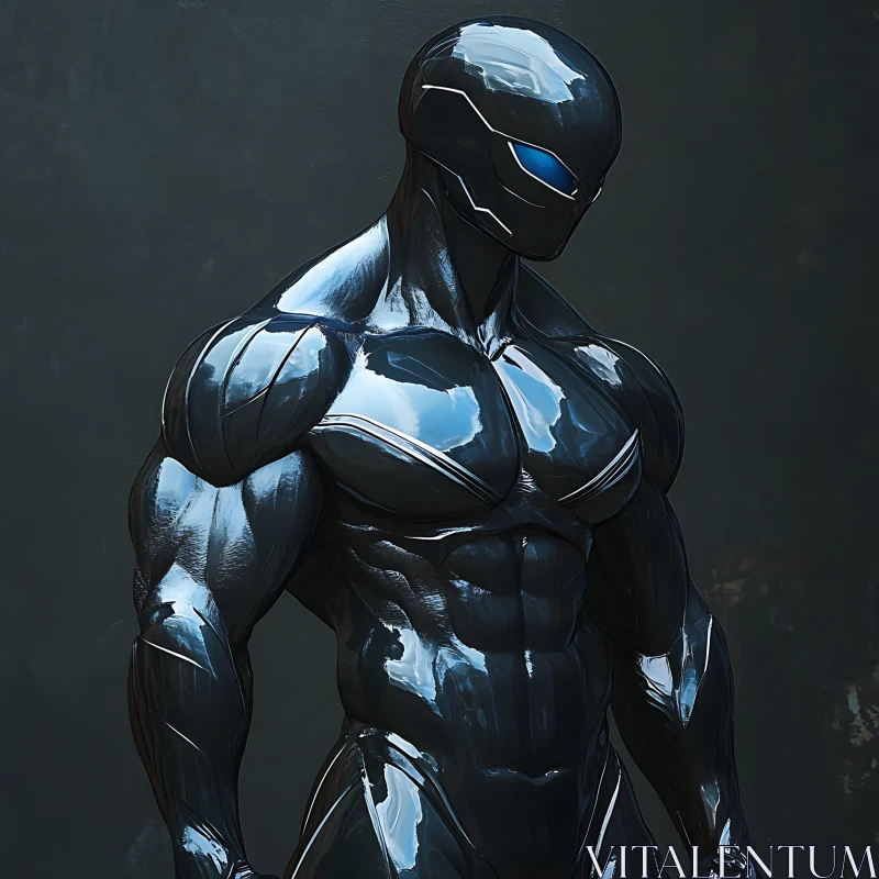 Glossy Black Armored Cyborg AI Image