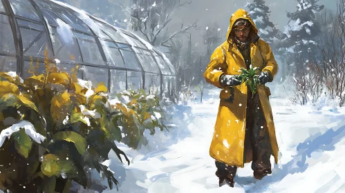 Man in Yellow Coat Gardening