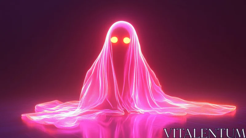 AI ART Pink Neon Ghost with Glowing Eyes