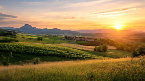 Picturesque Sunset Field Scenery