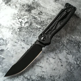 Sleek Black Knife on Textured Surface