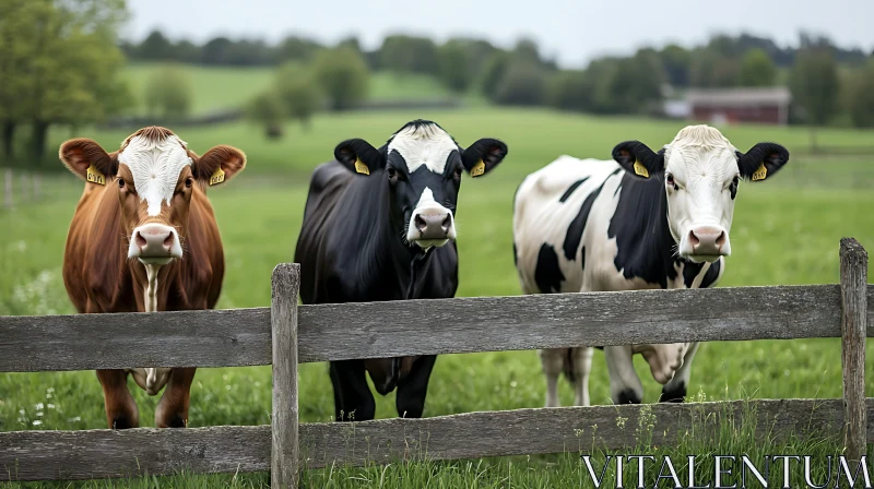 Three Cows in a Green Pasture AI Image