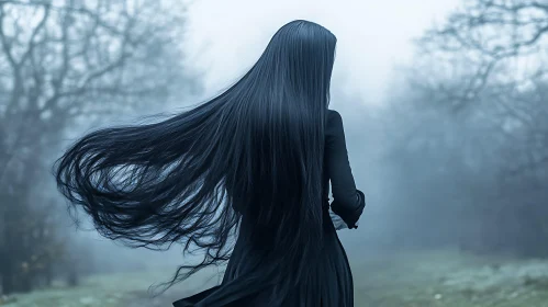 Mysterious Woman with Flowing Hair