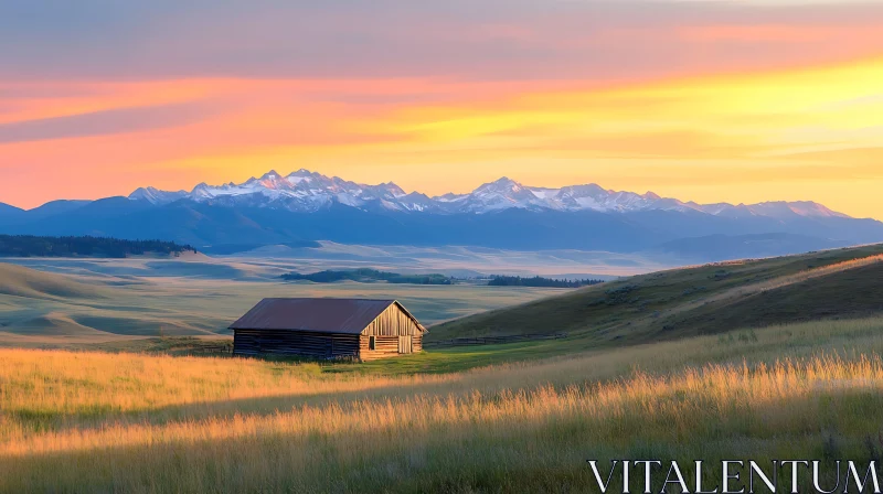 AI ART Rustic Cabin in Mountain Landscape