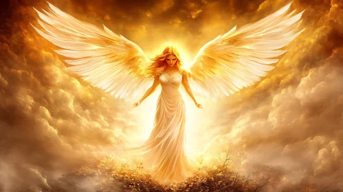 Serene Angel with Golden Wings