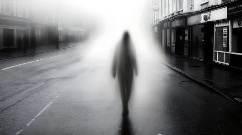 Monochrome Ghost on Foggy Street