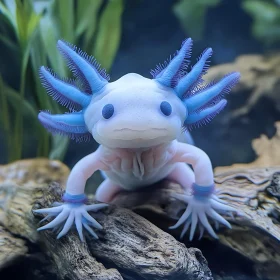 Pale Axolotl on Driftwood