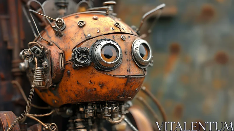 AI ART Orange Steampunk Robot Close-up