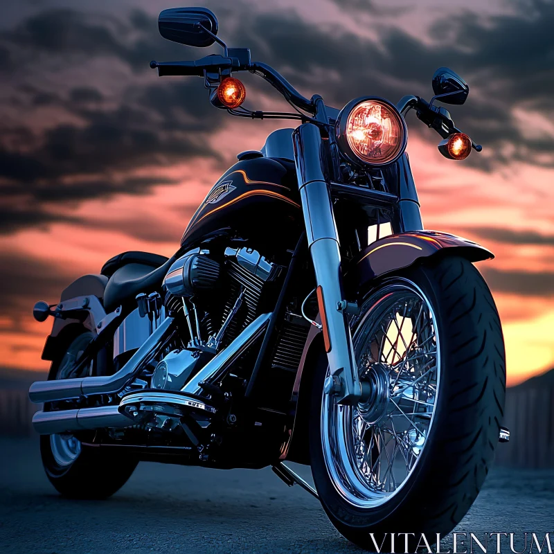 Sunset Ride: A Motorcycle Portrait AI Image