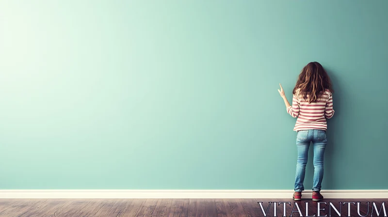 Woman in Jeans by Teal Wall AI Image