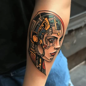 Futuristic Cyborg Face Tattoo Design