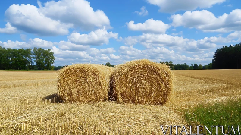 Hay Bales Under Blue Sky AI Image