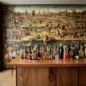 Elegant Bar Scene with Vintage Art