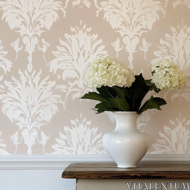 Floral Still Life with White Hydrangeas AI Image