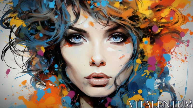 Artistic Women's Portrait with Colorful Splashes AI Image