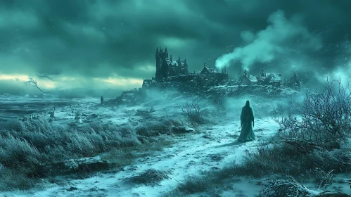 Snowy Castle and Solitary Figure