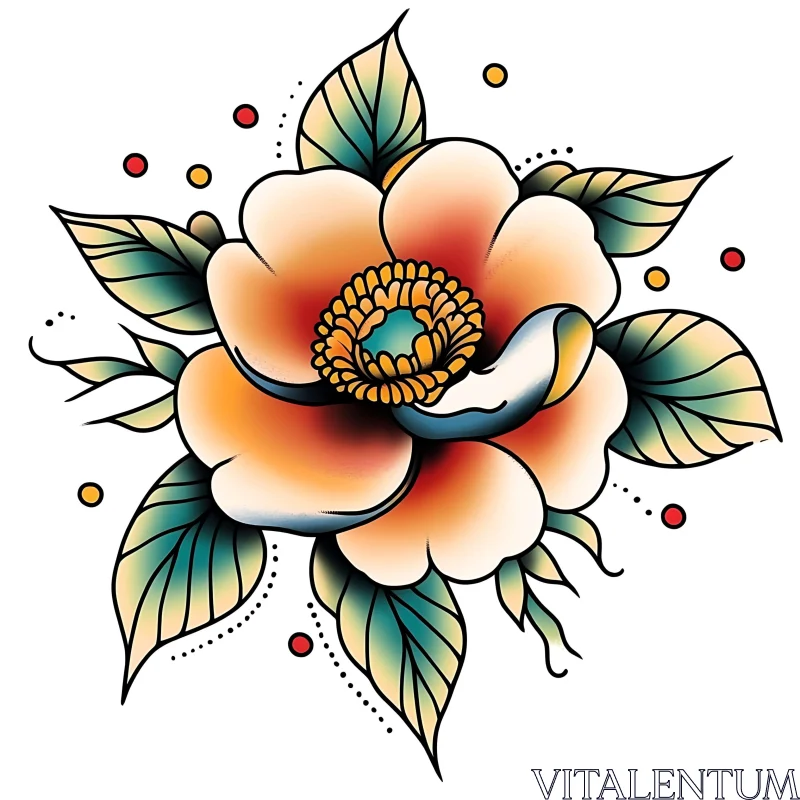 Artistic Flower Tattoo with Leaves and Dots AI Image