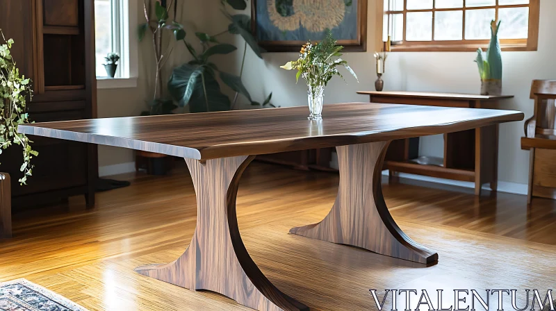 Handcrafted Wooden Table Interior Design AI Image