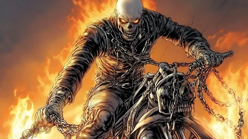 Flaming Skull Rider on Bike