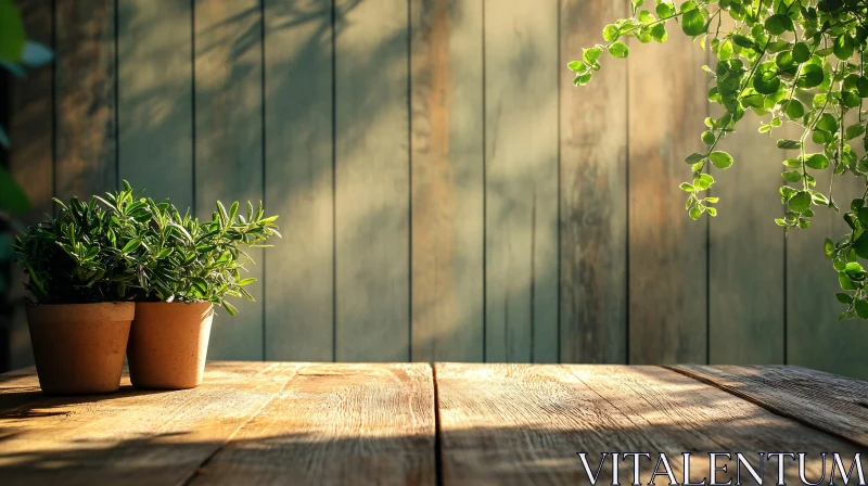 Still Life with Plants on Wooden Table AI Image