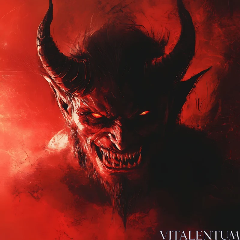 AI ART Red Demon with Horns and Glowing Eyes