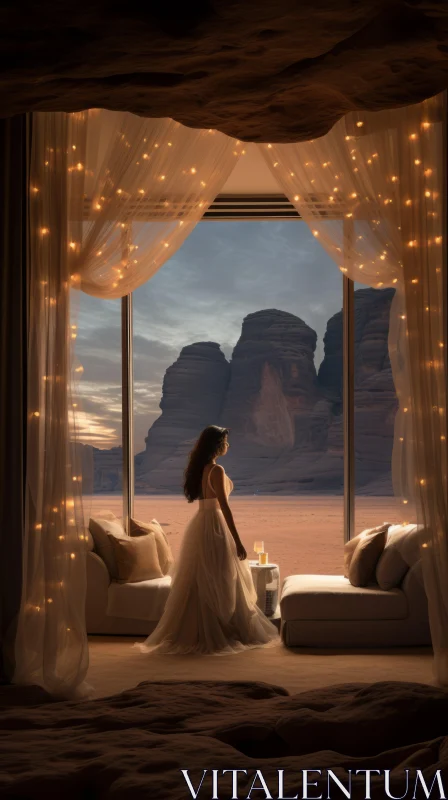 Captivating Desert Scene with Romantic Atmosphere and Illuminated Interiors AI Image