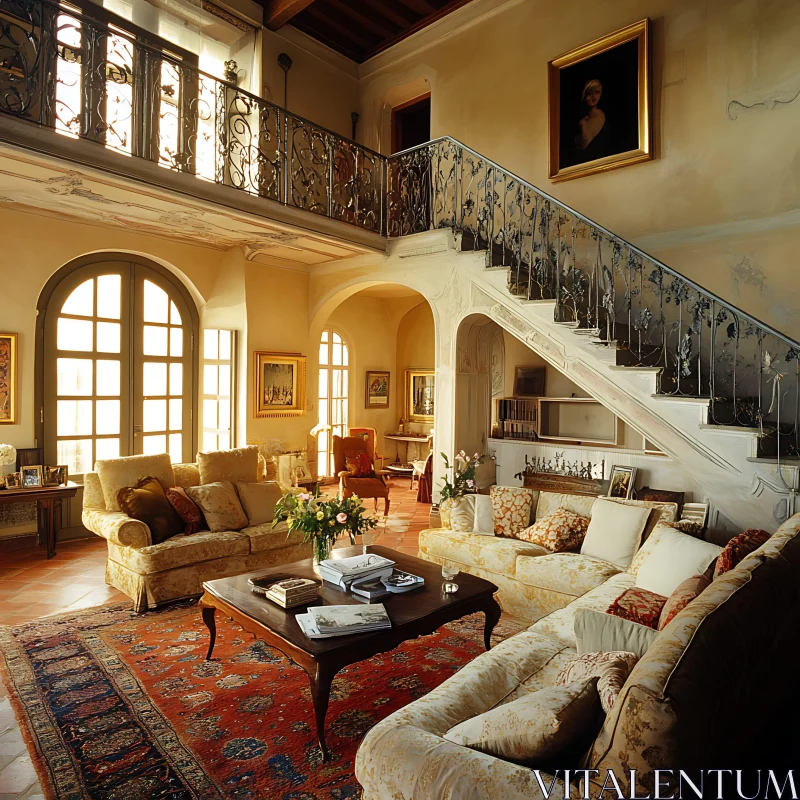 Ornate Interior with Grand Staircase AI Image