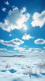 Snowy Field Under Blue Sky