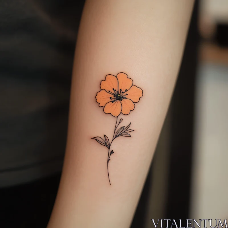 AI ART Simple Orange Flower Tattoo Design