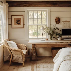 Cozy Wicker Chair and Wooden Desk