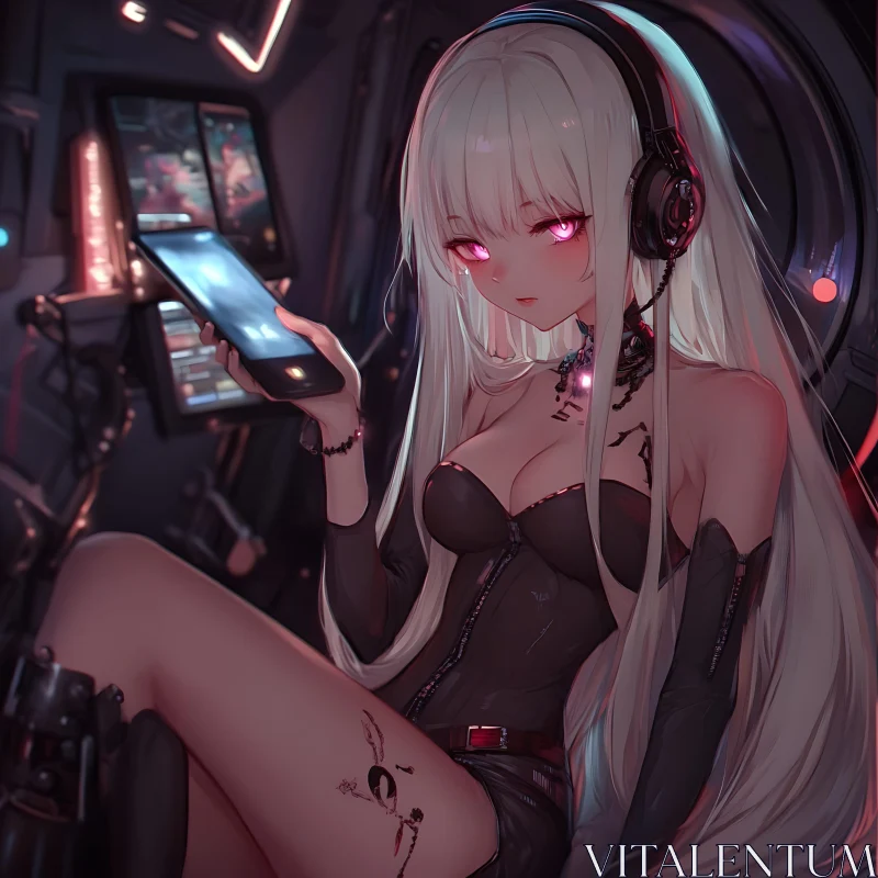 Cyberpunk Anime Girl with Neon Features AI Image