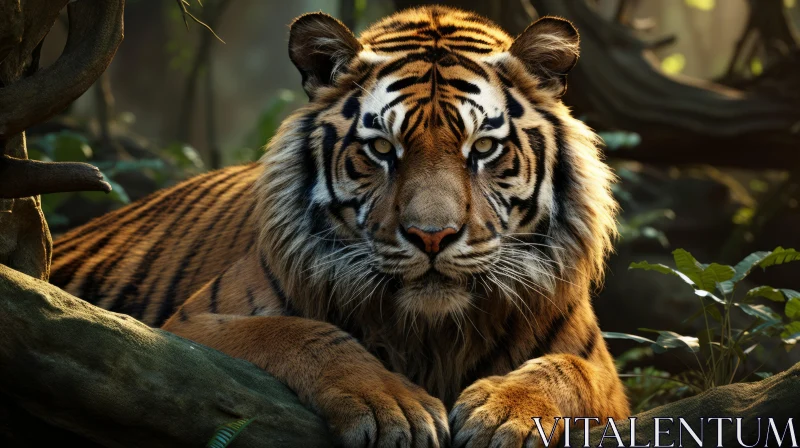 Majestic Tiger in Forest: Photorealistic Wildlife Art AI Image