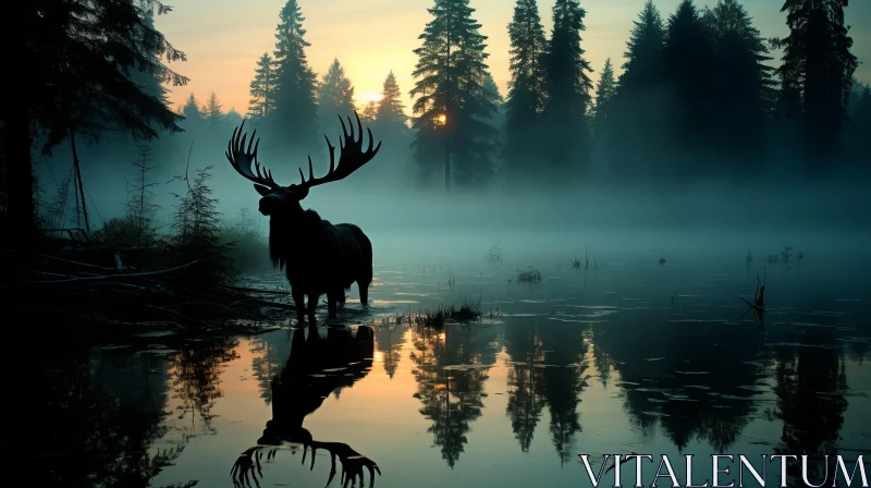 Misty Morning in the Forest: Deer Amidst Fog AI Image