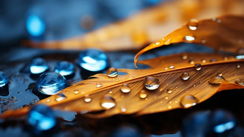 Nature's Wonders: Autumn Leaves with Blue Raindrops