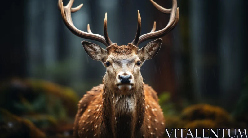 Rainy Forest Stag Portrait - A Study in Baroque Elegance AI Image