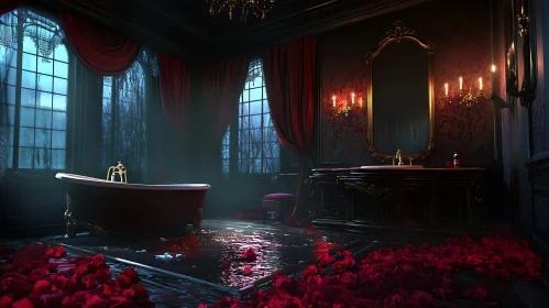 Red Roses in Gothic Bathroom