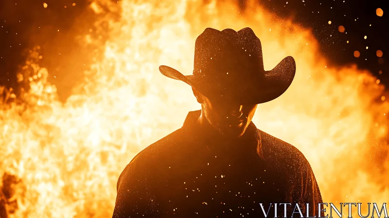 AI ART Man in Hat Standing Before Fire