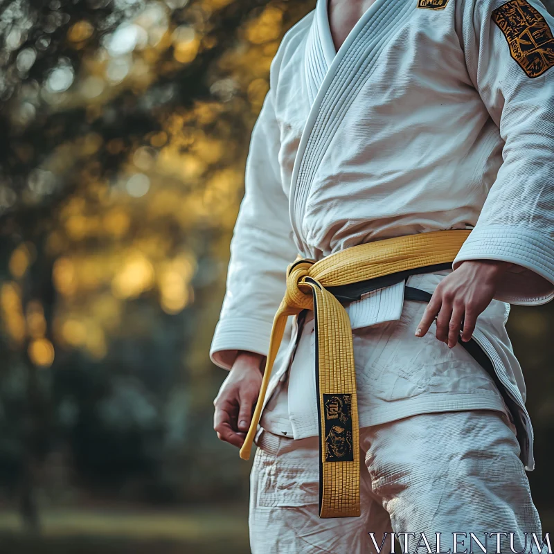 Karate Stance in Natural Light AI Image