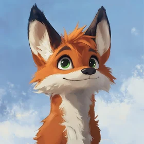 Cartoon Fox with Green Eyes