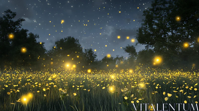 AI ART Glowing Meadow at Night