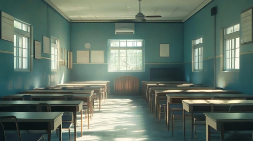 Empty Classroom Interior with Sunlight