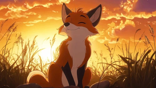 Fox in Golden Sunset Cartoon