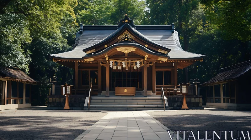 Traditional Shrine in Lush Setting AI Image