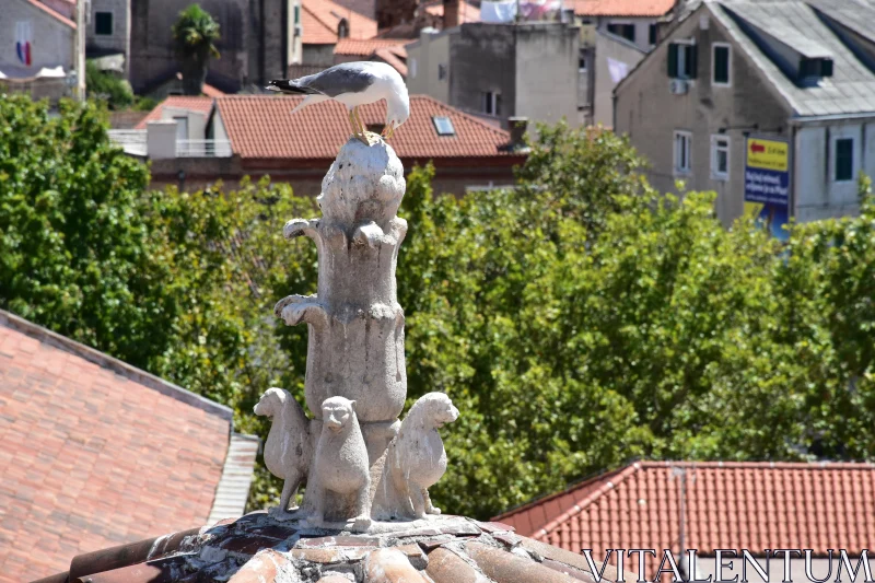 Seagull and Stone Sculpture Free Stock Photo