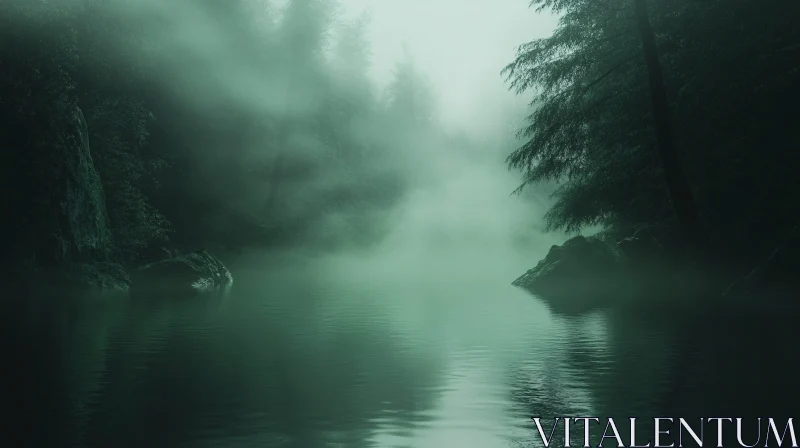 AI ART Ethereal Mist Over Serene Lake