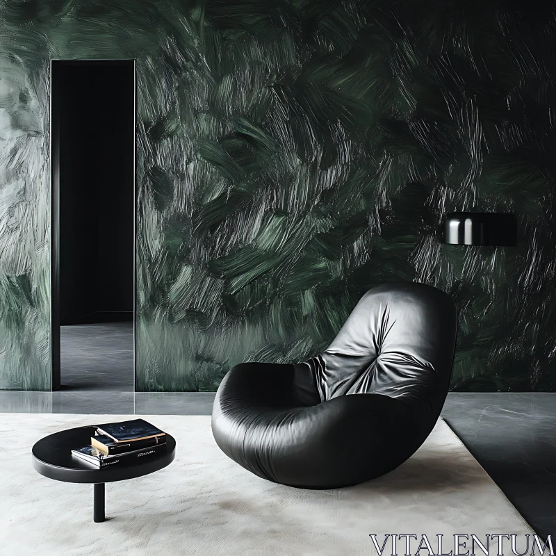 AI ART Contemporary Room with Black Chair